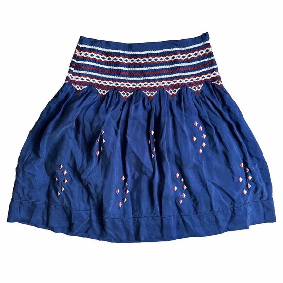 2/$18 SALE! Silk Skirt Womens 4P Embroidered Boho‎ Bohemian Gypsy Geometric Zip - Picture 1 of 11